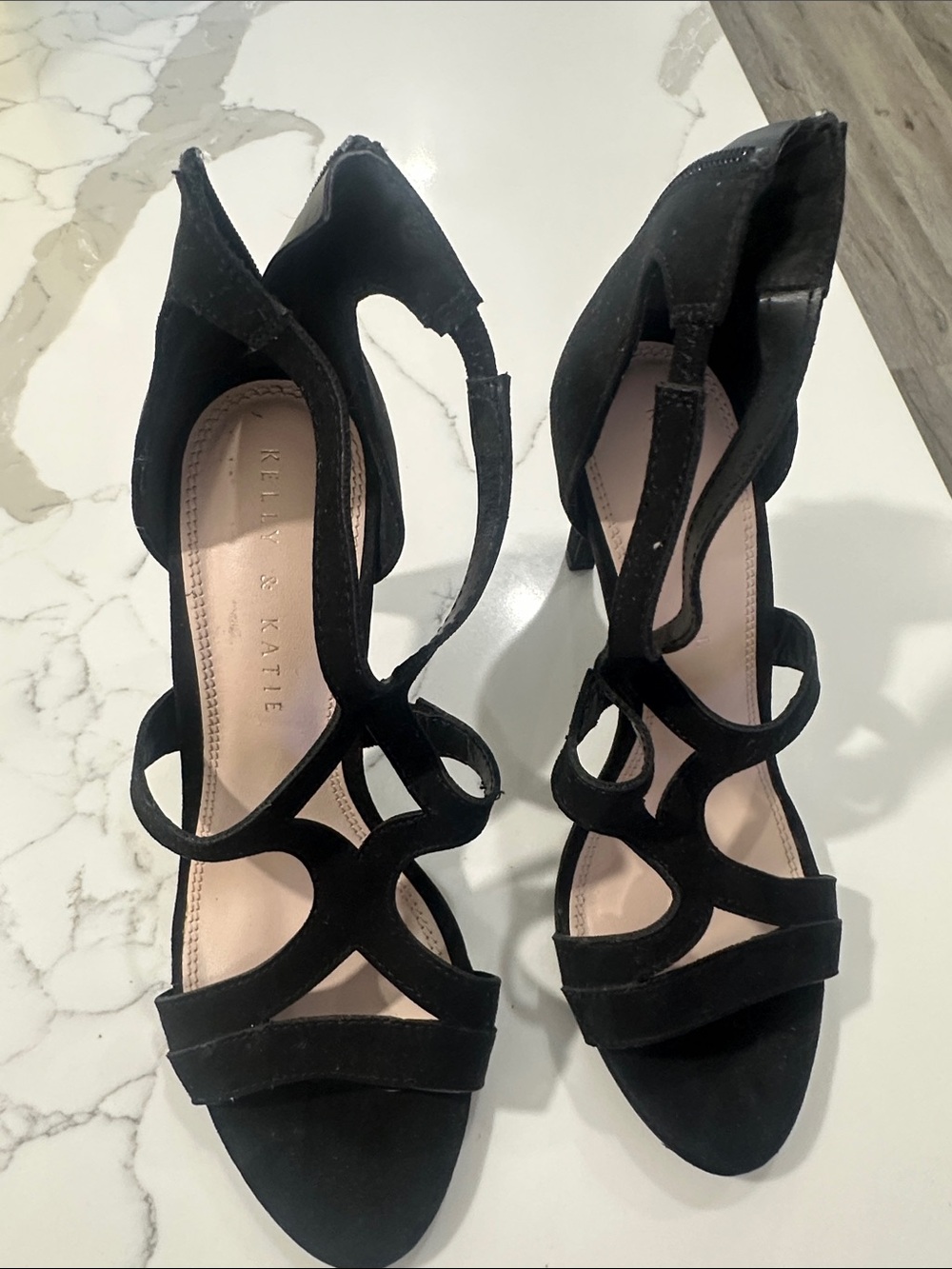 Kelly & Katie Black Suede Strappy Cutout Heels
